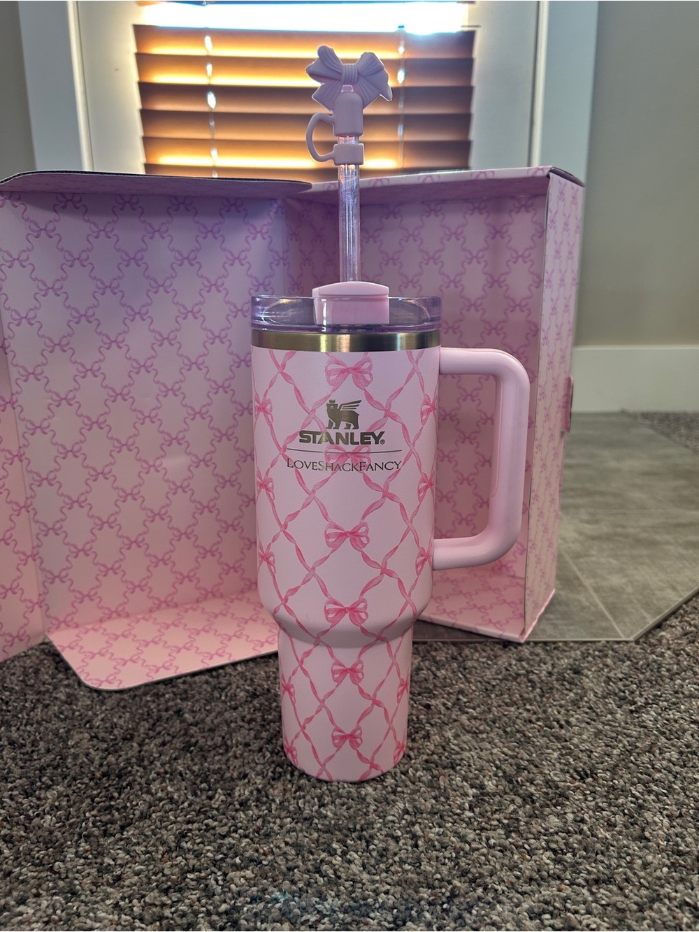 Stanley Pink Candy Cane Bow Travel Tumbler with Handle 40 oz